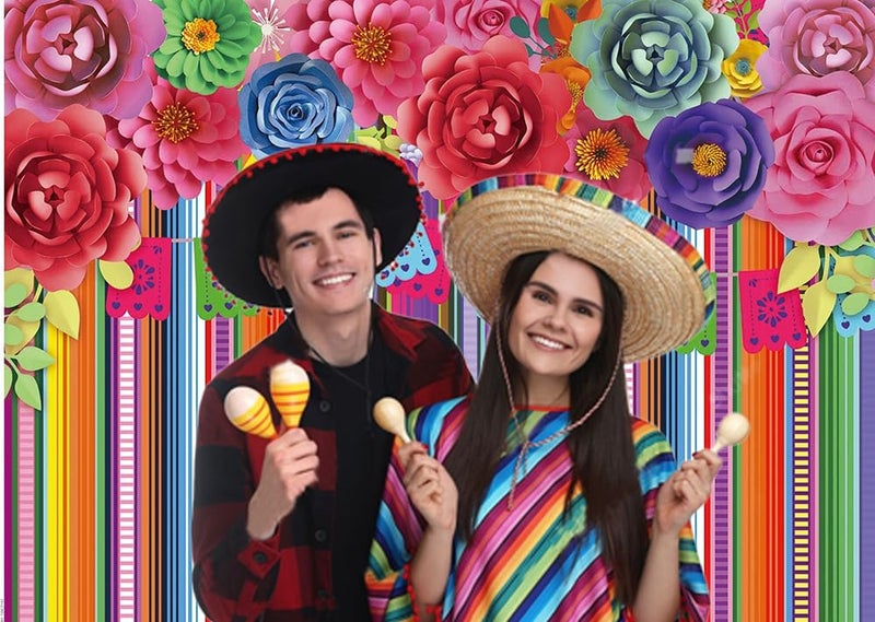 CHAIYA 7x5ft Mexican Fiesta Theme Backdrop Festival Birthday Party Decor Cinco De Mayo Carnival Colorful Flags Floral Banner Table Decor Background CY-125 - Image 3